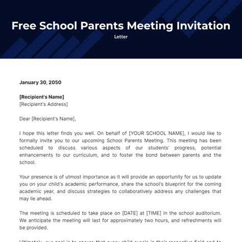 School Parents Meeting Invitation Letter Template - Edit Online ...