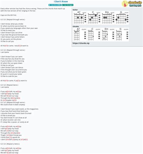 Chord: I Don't Know - tab, song lyric, sheet, guitar, ukulele | chords.vip