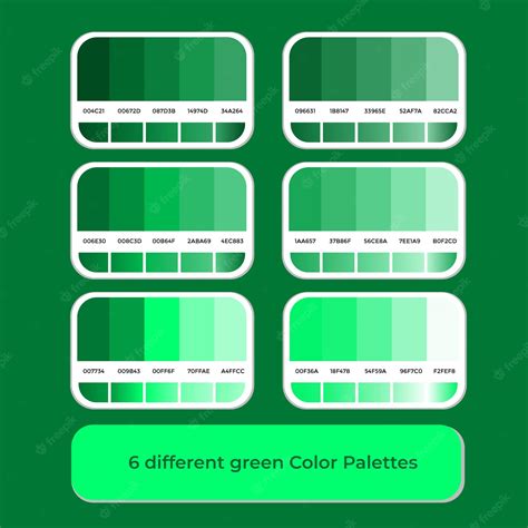 6 paletas de colores verdes diferentes con color degradado | Vector Premium
