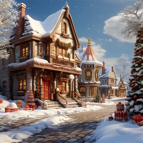 Winter Village Painting Free Stock Photo - Public Domain Pictures