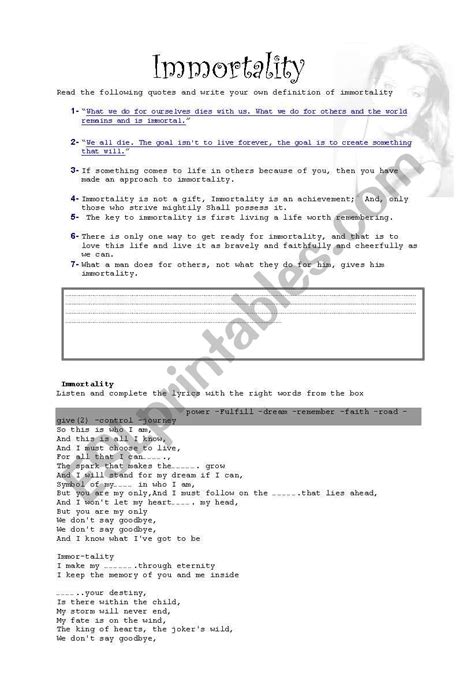 Immortality by Celine Dion - ESL worksheet by daddou