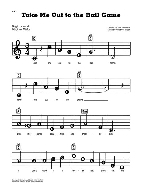 Take Me Out To The Ball Game by Jack Norworth and Albert von Tilzer Sheet Music for E-Z Play ...