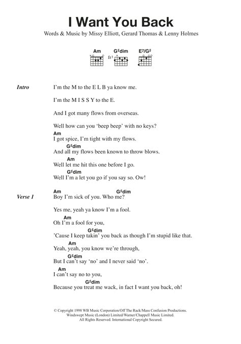 I Want You Back (featuring Missy Elliott) by Mel B - Guitar Chords/Lyrics - Guitar Instructor