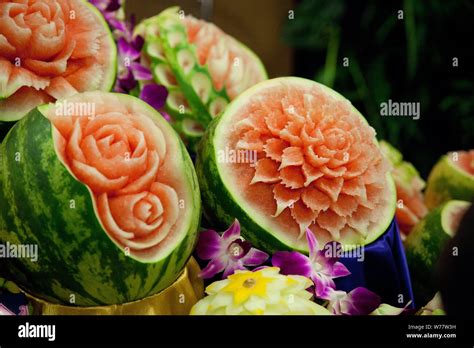 Sculpture Fruit made of watermelon beautiful center piece Stock Photo - Alamy