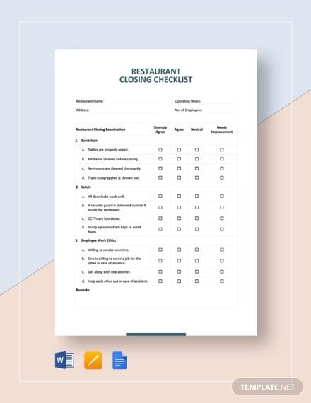 41+ Restaurant Checklist Templates - Word, PDF, Excel, Apple Pages ...