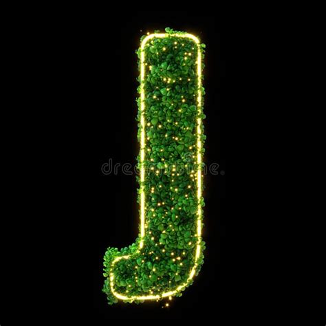 3d Alphabet Letter J. Green Plant, Glowing Neon Leaves, Grass, Moss, Basil, Mint Stock ...