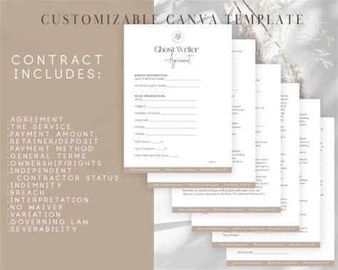 Ghost Writer Contract, Writer Contract Template, Editable Ghost Writer Agreement, Ghost Writing ...