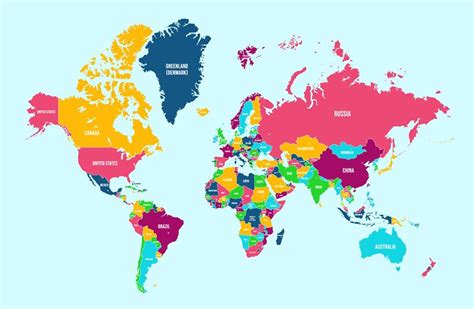 Political world map. Detailed continents, countries borders and names By WinWin_artlab ...