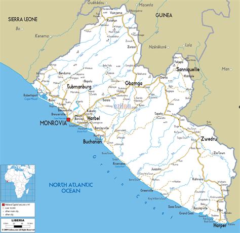 Large road map of Liberia with cities and airports | Liberia | Africa ...