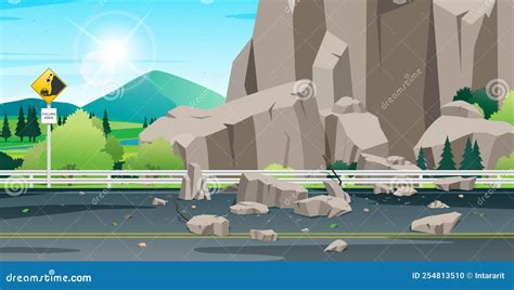 Beware of Falling Rocks Sign. Stock Vector - Illustration of mountain, traffic: 254813510