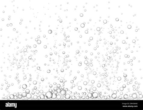 Fizzing bubbly water effect. Transparent rising air bubbles, boiling liquid with stream of steam ...