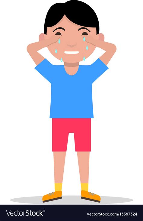 Cartoon sad little boy crying Royalty Free Vector Image