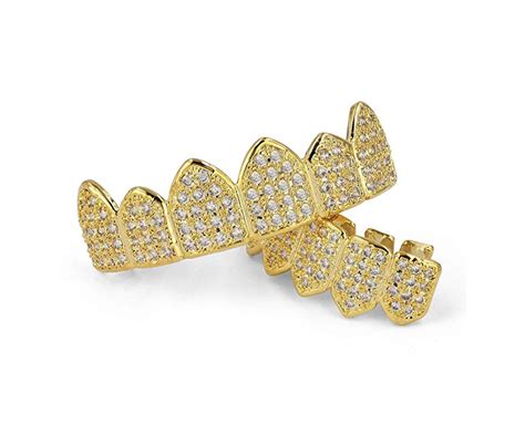 Gold Diamond Grillz Teeth Set Hip Hop Grillz Rapper Jewelry Vampire Fa ...