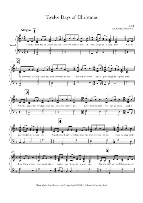 12 Days of Christmas Sheet music for Piano - 8notes.com