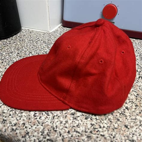 Red wool baseball hat One size Adjustable at back - Depop