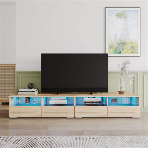 paproos TV Stand for 80 Inch TV, Modern TV Cabinet with 16 Colors LED ...