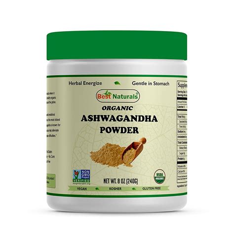 Best Naturals Certified Organic Ashwagandha Powder 8.5 OZ (240 Gram), Non-GMO Project Verified ...