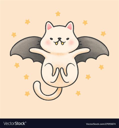 Bat cat flying cartoon hand drawn style Royalty Free Vector