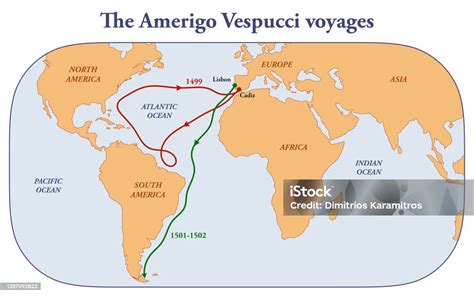 The Amerigo Vespucci Route Stock Illustration - Download Image Now - Globe - Navigational ...