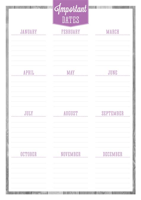 FREE PRINTABLE BIRTHDAYS & IMPORTANT DATES PLANNER - eliza ellis