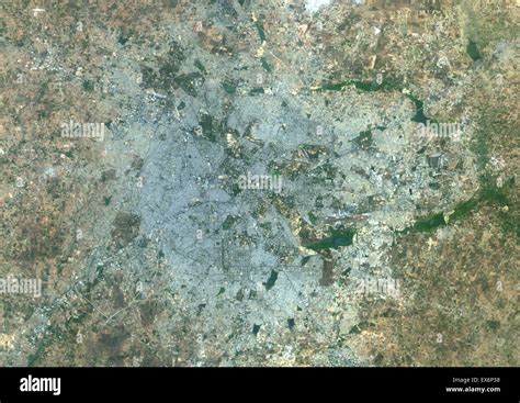 Colour satellite image of Bangalore, India. Image taken on March 31 ...