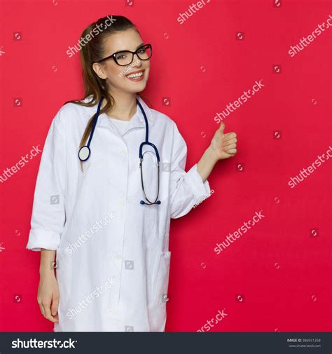 Smiling Female Doctor Glasses White Coat Stock Photo 386931268 ...