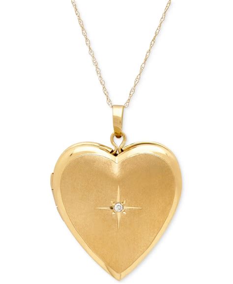 Diamond Accent Heart Locket Pendant Necklace in 10k Gold - Yellow Gold ...