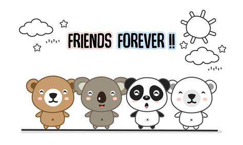 Friends forever greeting card with little animals. Cute bears cartoon vector illustration ...