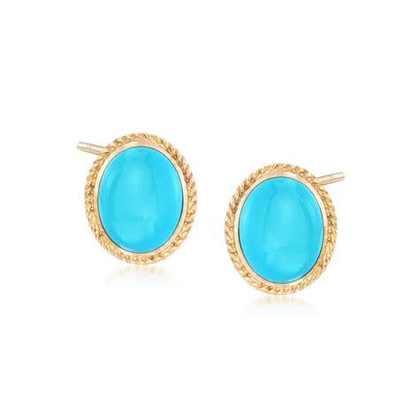 Oval Turquoise Earrings in 14kt Yellow Gold | Ross-Simons