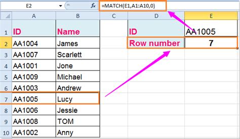 How to vlookup to get the row number in Excel?