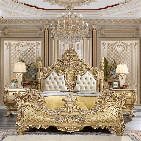 Homey Design HD-1801 - Eastern King 5Pc Cabriole Bedroom Set Metallic Antique Gold Finish ...