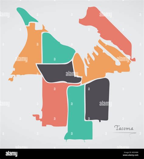 Tacoma Washington Map with neighborhoods and modern round shapes Stock ...