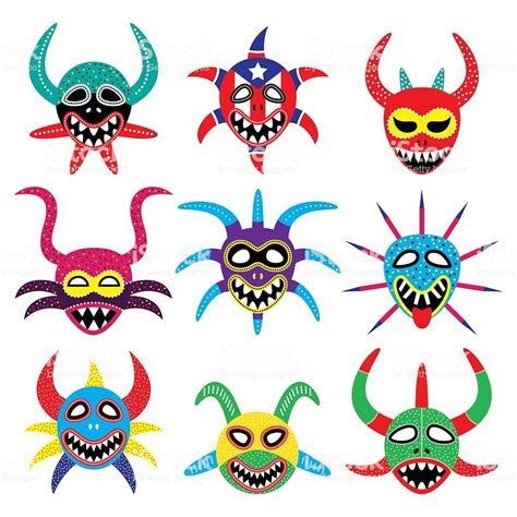 Vector icons set of Puerto Rican carnival masks isolated on white ...