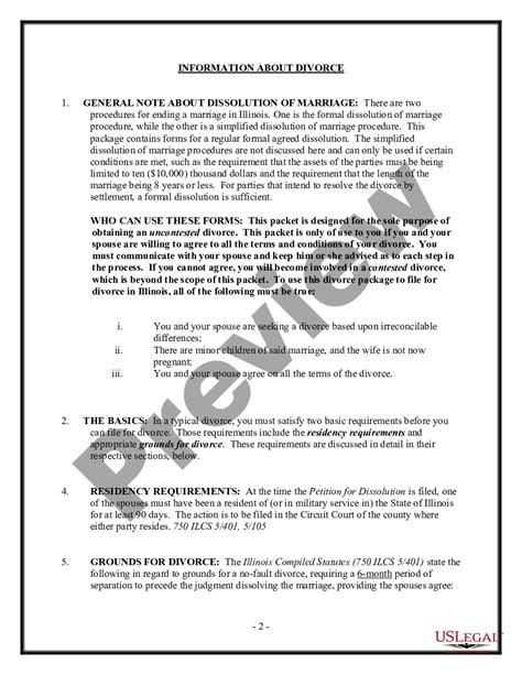 Illinois No-Fault Agreed Uncontested Divorce Package for Dissolution of ...