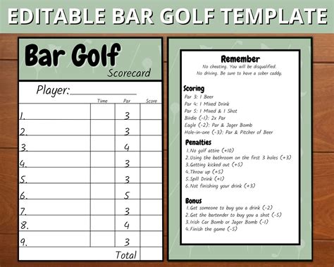 Editable Bar Golf Pub Golf Score Card Template, Editable Pub Golf Score Card Template - Etsy ...