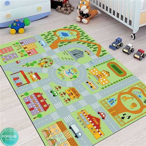 Kids City Traffic Rug, Gray Road Map Playing Carpet Roadmap Rugs for Kids Large City Map Rug ...