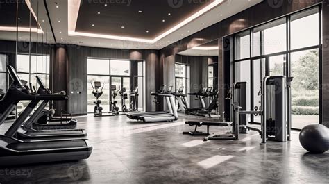 Interior of an empty hotel gym with equipment, Generative AI 29876034 Stock Photo at Vecteezy