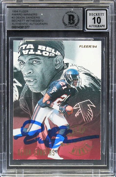 Falcons Deion Sanders Signed 1994 Fleer Award Winners #3 Card Auto 10 ...