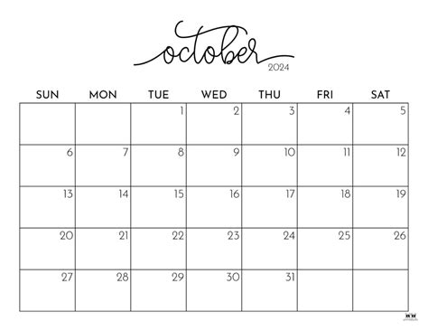 October 2024 Calendars - 50 FREE Printables - PrintaBulk