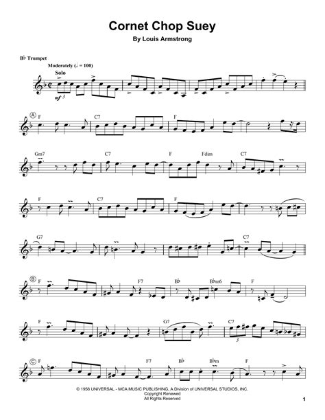 Louis Armstrong "Cornet Chop Suey" Sheet Music Notes, Chords | Trumpet Transcription Download ...