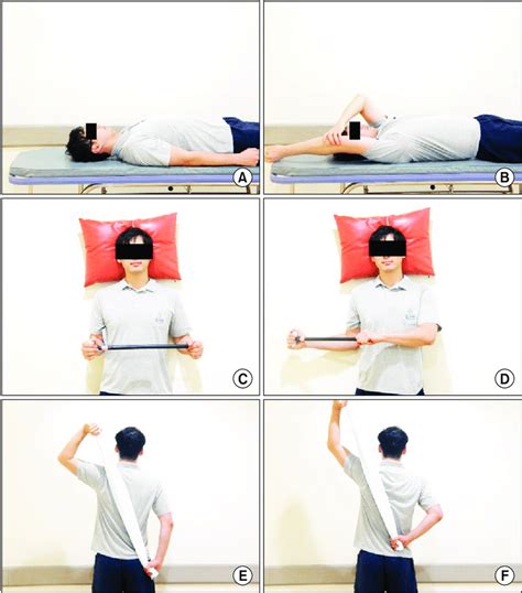 Active assistive range of motion exercise for flexion (A, B), external ...