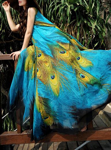 Maxi Dress - Sleeveless / Peacock Print