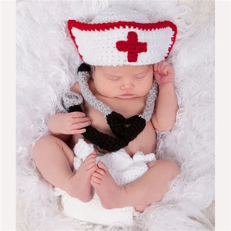 Baby doctor Costume Baby Photo Props Knitted Hats and diaper cover & Stethoscope Infant Photo ...