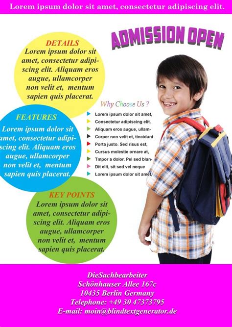 Admission School Flyers - Sample | Flyer template, Poster template free, School brochure