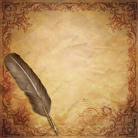 Vintage Paper Background With A Feather Pen And Floral Frame, Vintage ...