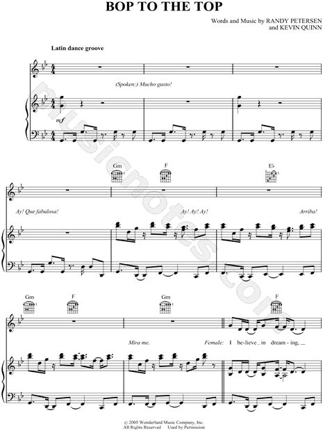 Ashley Tisdale "Bop To the Top" Sheet Music in G Minor (transposable ...