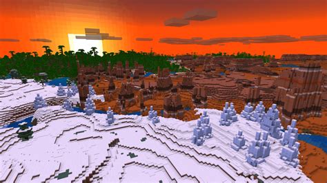 This seed has a Jungle/Mesa Bryce/Ice Spike combo that works in both Java and Bedrock Edition ...