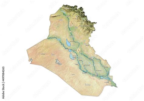 Isolated map of Iraq with capital, national borders, important cities ...