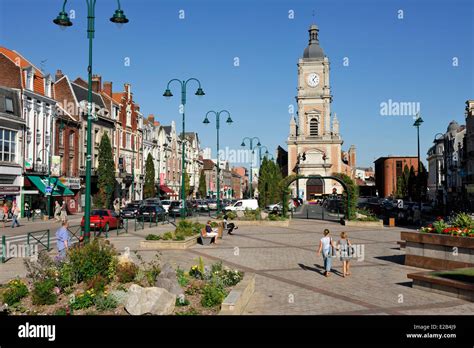 France, Pas de Calais, Lens, Place Jean Jaures and St Leger Church Stock Photo - Alamy