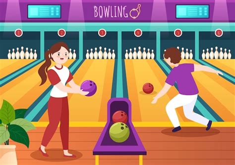 Premium Vector | People Play Bowling Game Hand Drawn Cartoon Flat ...